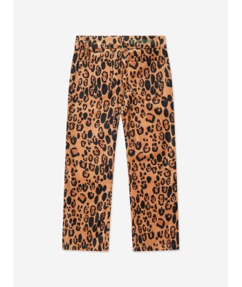 Mini Rodini Girls Leopard Velvet Flared Trousers in Brown 2023