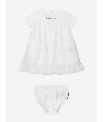 Balmain Baby Girls Jersey Dress in White 2024