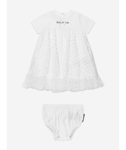 Balmain Baby Girls Jersey Dress in White 2024