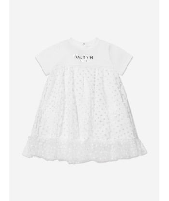 Balmain Baby Girls Jersey Dress in White 2024