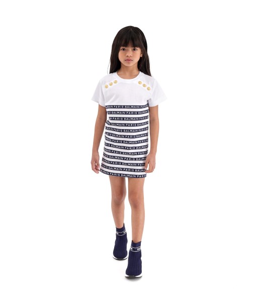 Balmain Girls Striped Logo Jersey Dress in White Toutes les collections ici