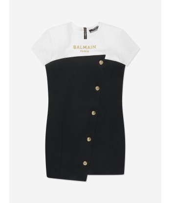 Balmain Girls Woven Button Front Dress in Black sélection de produits