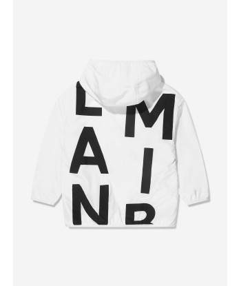 Balmain Boys Logo Print Hooded Jacket in White livraison et retour toujours gratuits