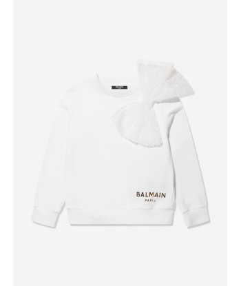 Balmain Girls Bow Sweatshirt in White brillant des détails fins