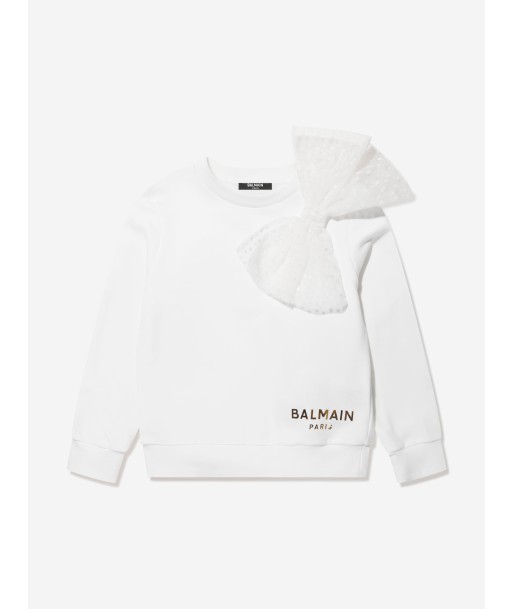 Balmain Girls Bow Sweatshirt in White brillant des détails fins