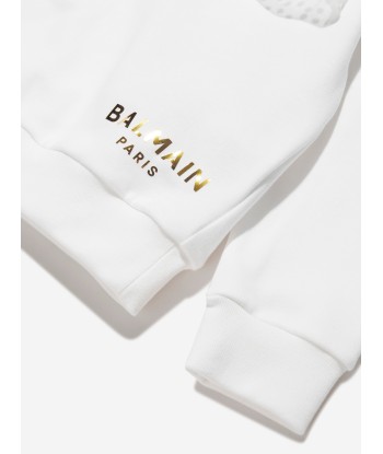 Balmain Girls Bow Sweatshirt in White brillant des détails fins