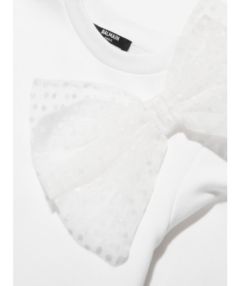 Balmain Girls Bow Sweatshirt in White brillant des détails fins