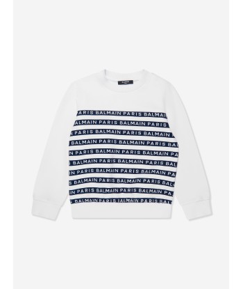 Balmain Boys Striped Logo Sweatshirt in White sur le site 