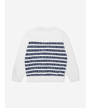 Balmain Boys Striped Logo Sweatshirt in White sur le site 