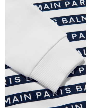 Balmain Boys Striped Logo Sweatshirt in White sur le site 