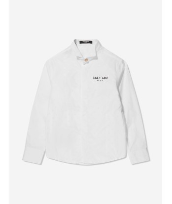 Balmain Boys Cotton Logo Shirt in White Véritable concentré