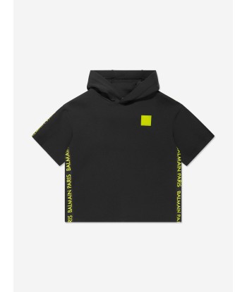 Balmain Boys Short Sleeve Hoodie in Black meilleur choix