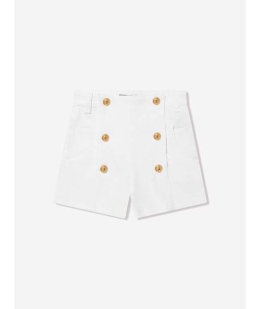 Balmain Girls Button Front Shorts in White des créatures d'habitude