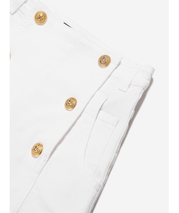 Balmain Girls Button Front Shorts in White des créatures d'habitude