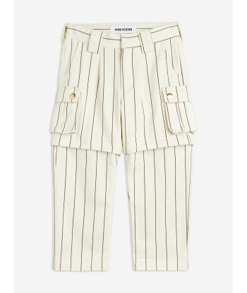 Mini Rodini Kids Striped Cargo Trousers in Ivory acheter en ligne