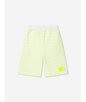 Balmain Boys Logo Jersey Shorts in White pas cheres