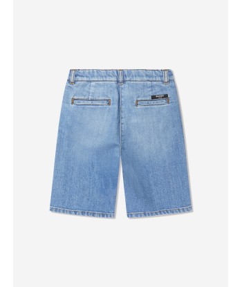 Balmain Boys Denim Shorts in Blue Fin de série