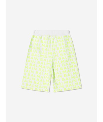 Balmain Boys Logo Jersey Shorts in White pas cheres