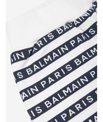 Balmain Boys Striped Logo Shorts in White Faites des économies