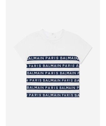 Balmain Baby Boys Striped Logo T-Shirt in White À commander