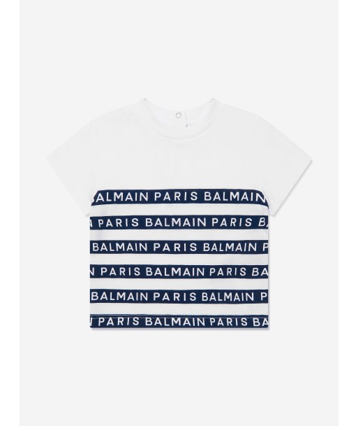 Balmain Baby Boys Striped Logo T-Shirt in White À commander