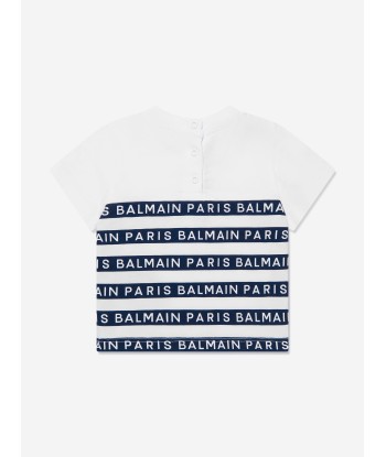 Balmain Baby Boys Striped Logo T-Shirt in White À commander