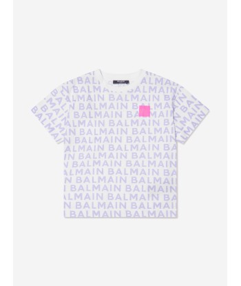 Balmain Girls Logo Print T-Shirt in White du meilleur 