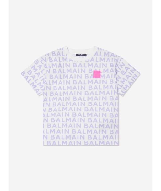 Balmain Girls Logo Print T-Shirt in White du meilleur 