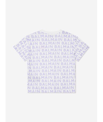 Balmain Girls Logo Print T-Shirt in White du meilleur 