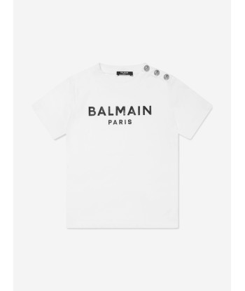 Balmain Boys Logo T-Shirt in White pas cher chine