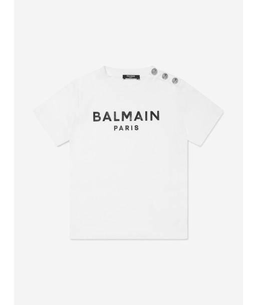 Balmain Boys Logo T-Shirt in White pas cher chine