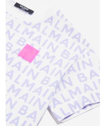 Balmain Girls Logo Print T-Shirt in White du meilleur 