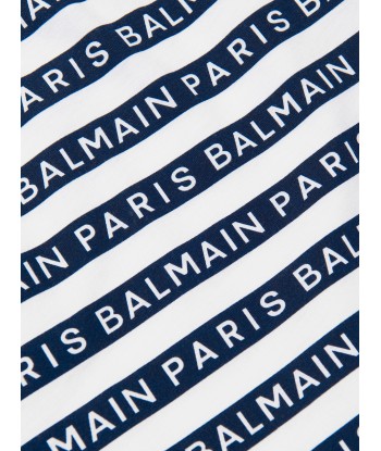 Balmain Girls Striped Logo T-Shirt in White En savoir plus