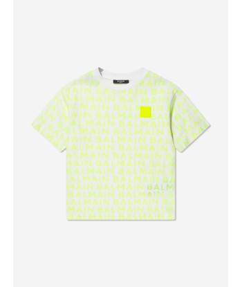 Balmain Boys Logo Print T-Shirt in White en ligne des produits 