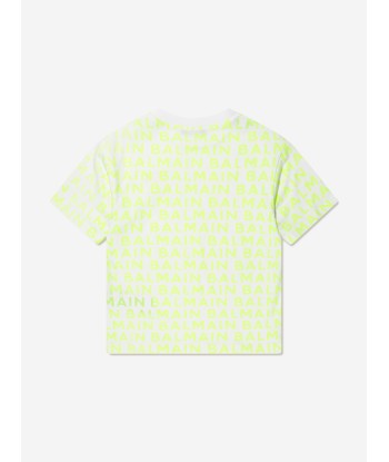 Balmain Boys Logo Print T-Shirt in White en ligne des produits 