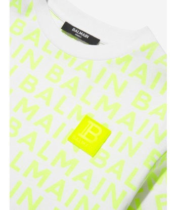 Balmain Boys Logo Print T-Shirt in White en ligne des produits 