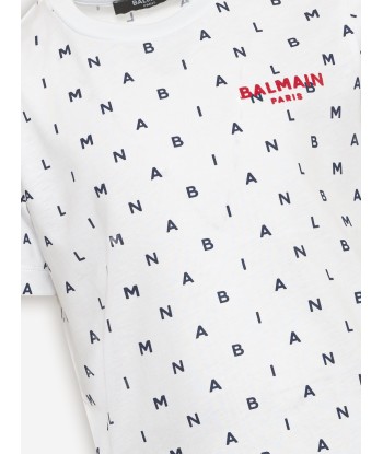 Balmain Boys Logo Print T-Shirt in White les ligaments