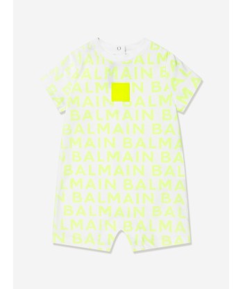 Balmain Baby Boys Romper And Hat Gift Set in White en stock