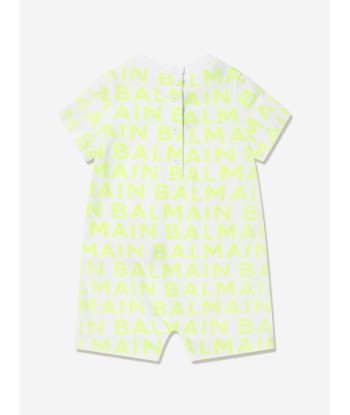 Balmain Baby Boys Romper And Hat Gift Set in White en stock