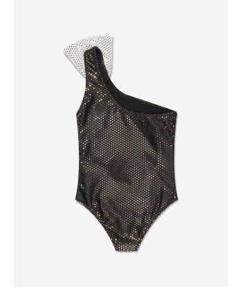 Balmain Girls One Shoulder Bow Swimsuit in Black Voir les baskets