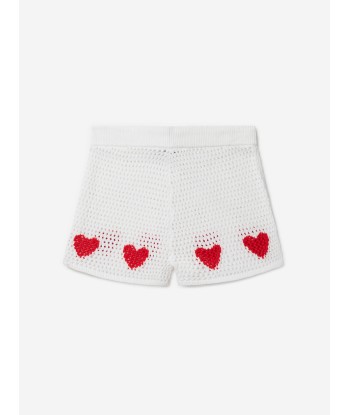 Stella McCartney Girls Crochet Heart Shorts in Ivory solde