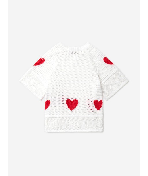 Stella McCartney Girls Crochet Heart T-Shirt in Ivory est présent 