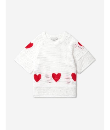 Stella McCartney Girls Crochet Heart T-Shirt in Ivory est présent 