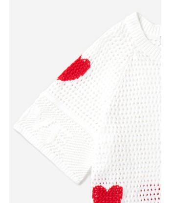 Stella McCartney Girls Crochet Heart T-Shirt in Ivory est présent 