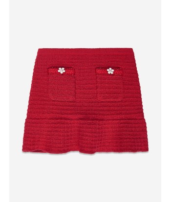 Self Portrait Girls Textured Knit Skirt in Red de technologie