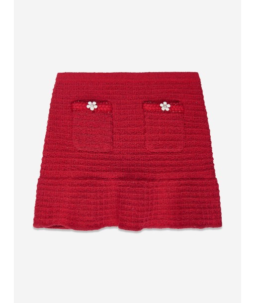 Self Portrait Girls Textured Knit Skirt in Red de technologie