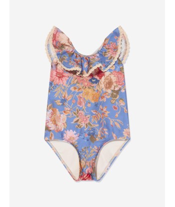 Zimmermann Girls August Trim Scoop Swimsuit in Blue Fin de série