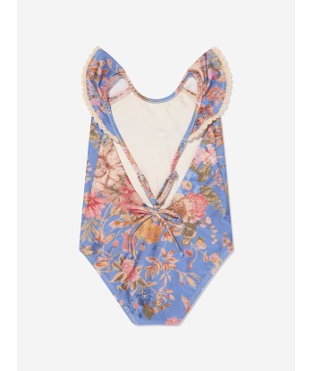 Zimmermann Girls August Trim Scoop Swimsuit in Blue Fin de série