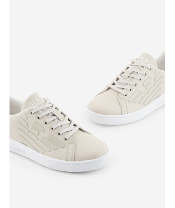 EA7 Emporio Armani Kids Leather Logo Trainers in Beige hantent personnes