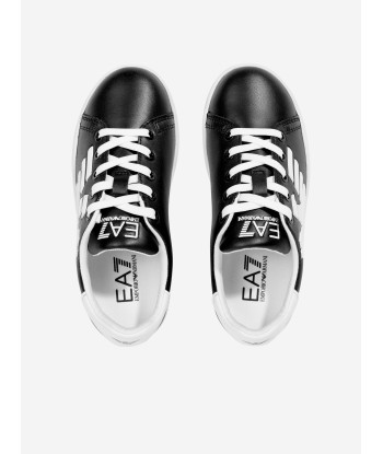 EA7 Emporio Armani Kids Leather Logo Trainers in Black de France